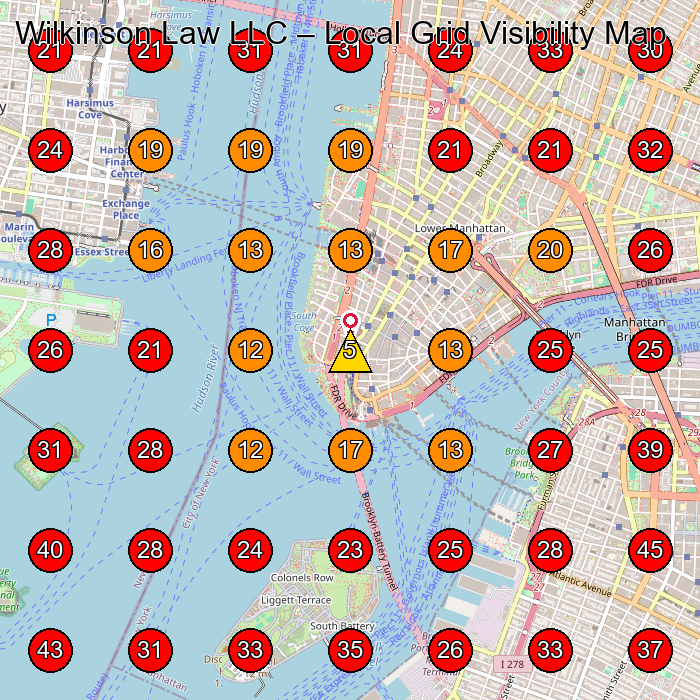 Wilkinson Law LLC GeoGrid visibility map for Legal Services in New York